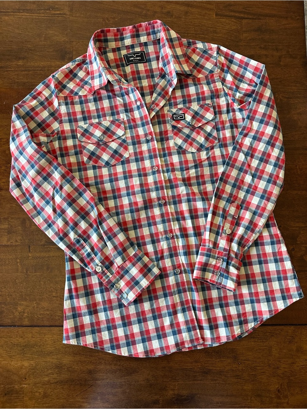 Kimes Ranch Go Round Snap Top in Red & Navy Check